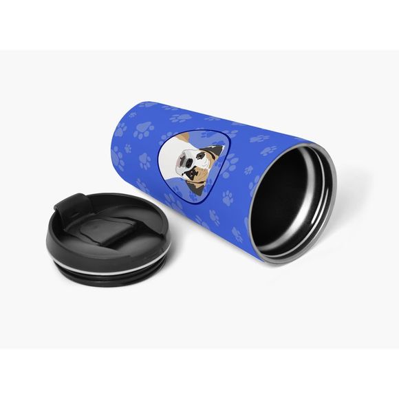 English Bulldog Tricolor #2  Stainless Steel 16 oz  Tumbler, Blue - Picture 4 of 4